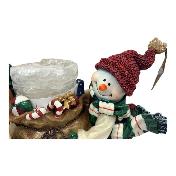 Home Interiors Snowmen w/ Santa Sack of Toys Votive Candle Holder 6.5” Tall - Picture 2 of 7